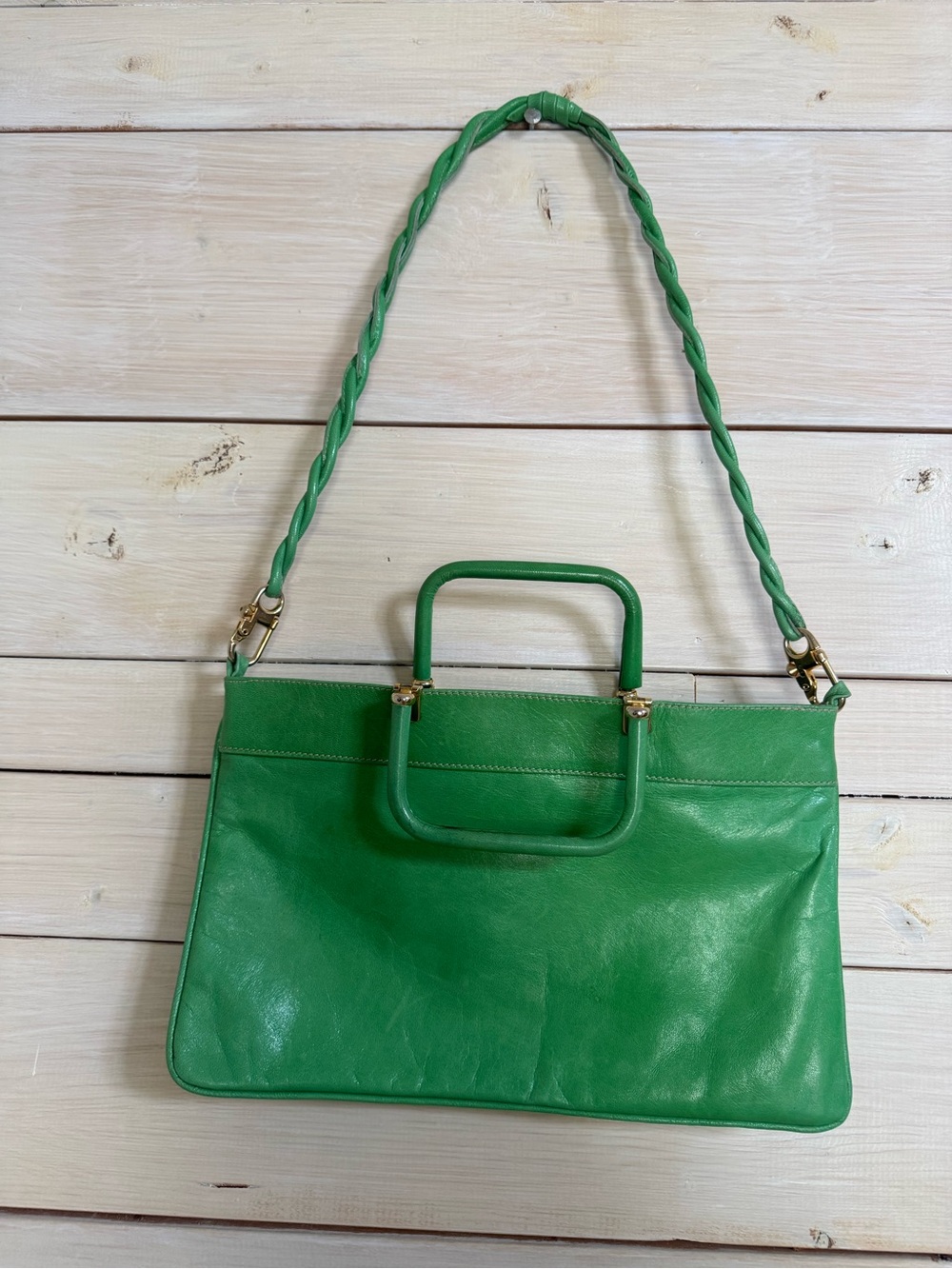 Vintage Green Leather Top-Handle & Shoulder Bag
